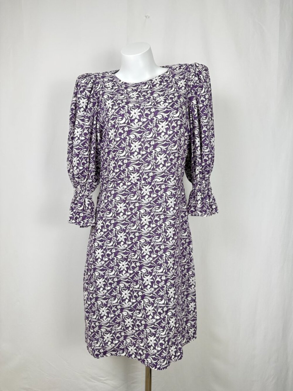 Maje Womens Purple Floral Open Back Linen Blend Mini Dress Size 42 US L